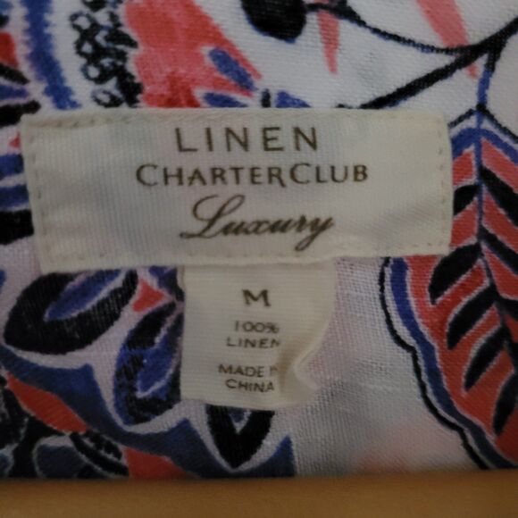 Charter Club Linen Top Womens Size Medium Floral Button Up Long Sleeve - Picture 4 of 6